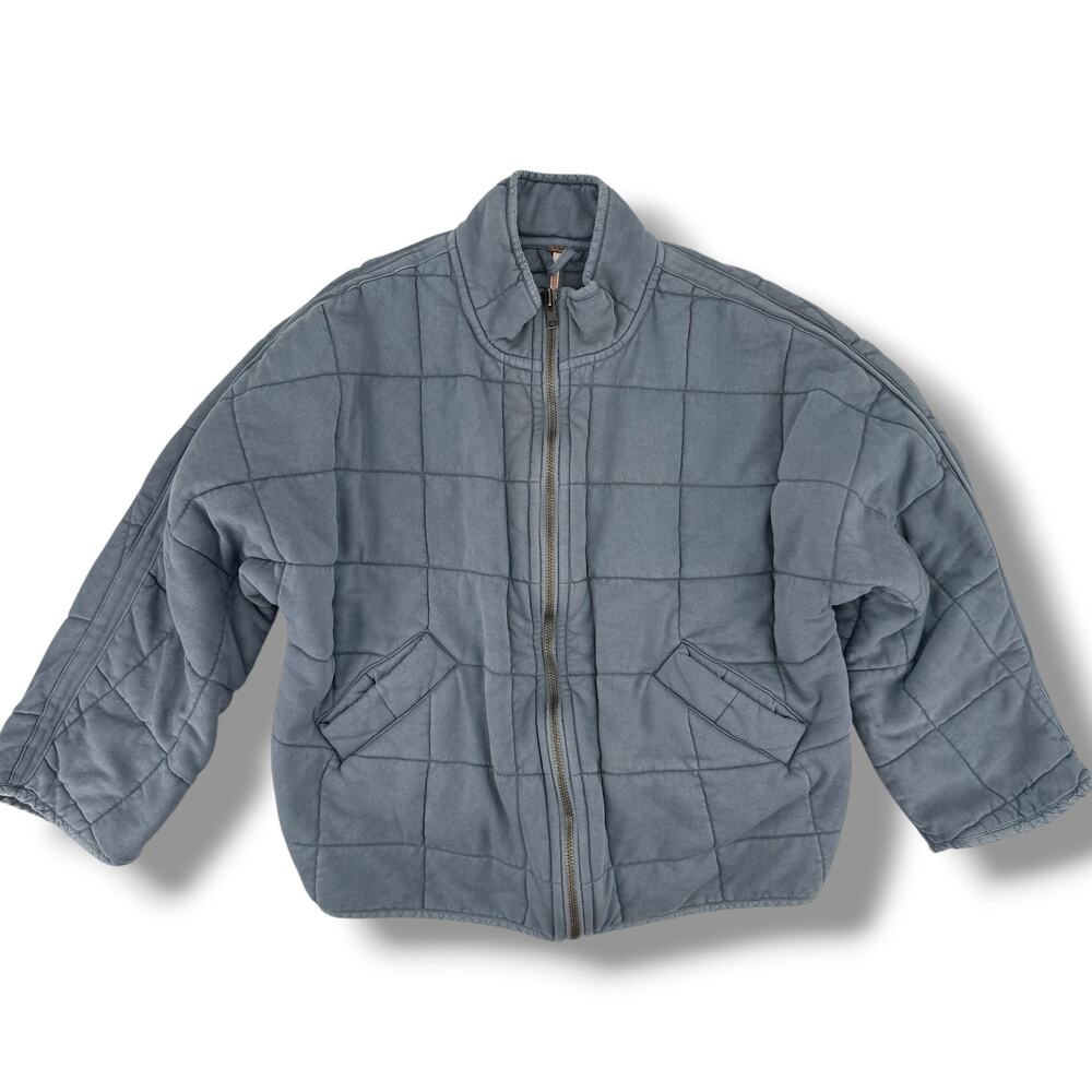 Free People Dolman Quilted Knit Jacket Womens Sz XS Wavy Waters Blue Cotton